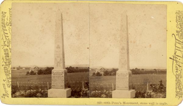 Tipton's 69th Pennsylvania Monument, Stone Wall in Angle, Irish Brigade / Sold