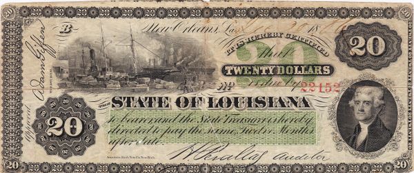 1866 $20 The State of Louisiana Note / SOLD