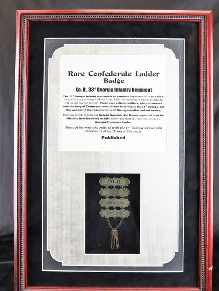 Rare Confederate Ladder Badge, Company N. 33rd Georgia Infantry Regiment / SOLD