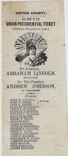 Presidential Election Ballot Cast November 6, 1864 / SOLD