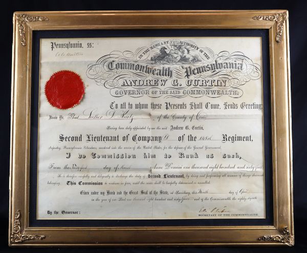 Officer's Commission 2nd Lieutenant Luther D. Kurtz of the 148th PA Infantry / SOLD