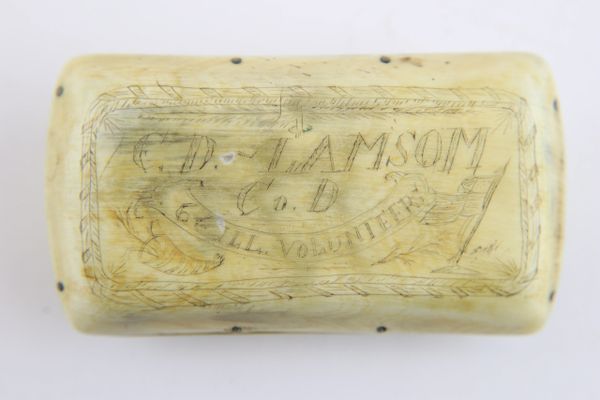 Sharpshooters Scrimshaw Snuff Box / SOLD