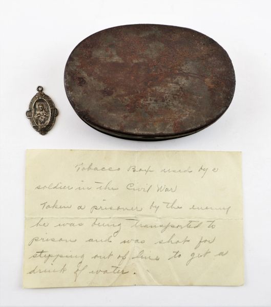 “Tobacco box used by a soldier in the Civil War” / SOLD