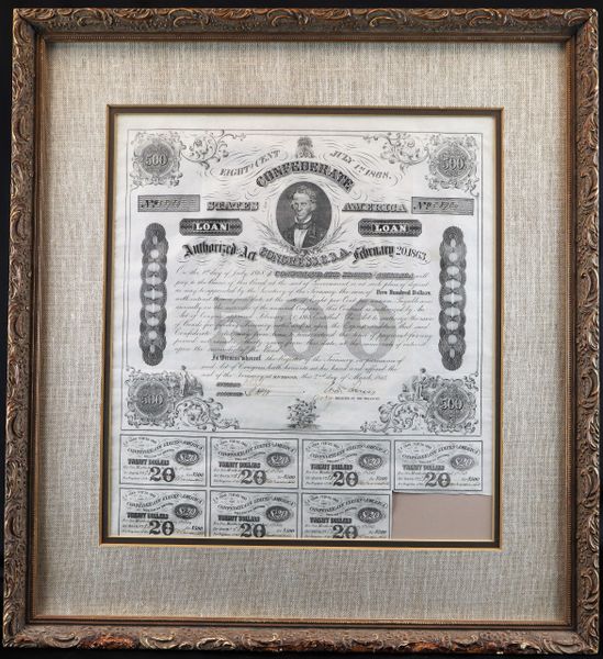 Confederate States $500 Bond and Coupons / SOLD