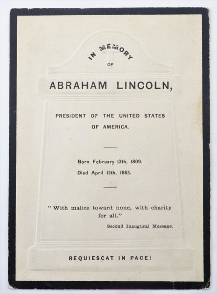 Abraham Lincoln Mourning Card / Sold