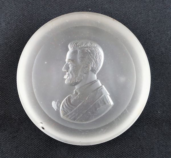 Abraham Lincoln Etched Glass Paperweight / SOLD