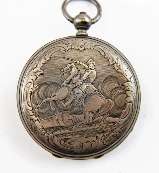 Silver Pocket Watch with Civil War Engraving / SOLD