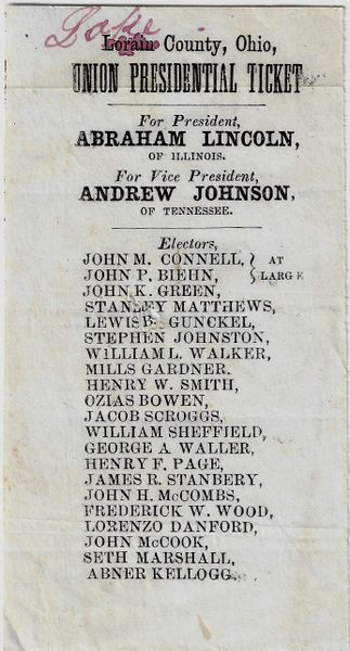 1864 Presidential Election Ballot for Abraham Lincoln / Sold