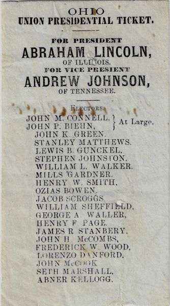 1864 Presidential Election Ballot for Abraham Lincoln