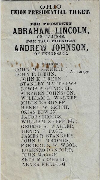 1864 Presidential Election Ballot for Abraham Lincoln / SOLD