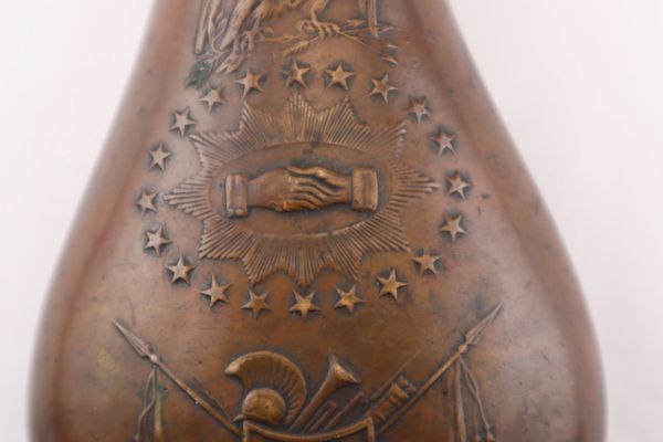 US Civil War Military PEACE Powder Flask BATTY ADK 1850 RARE