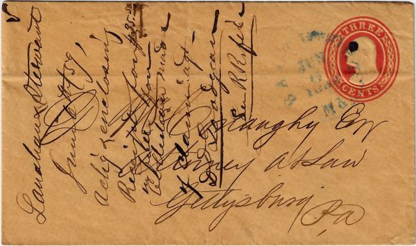 1859 Gettysburg Envelope of Attorney David McConaughy / SOLD