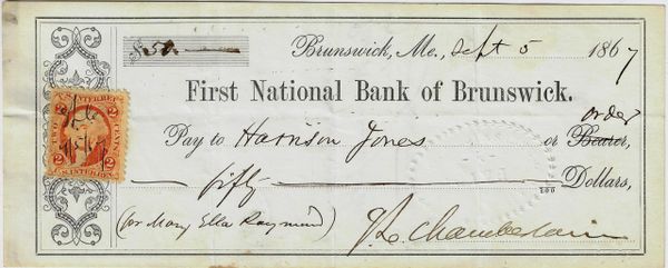 Joshua Lawrence Chamberlain Signed Check / SOLD