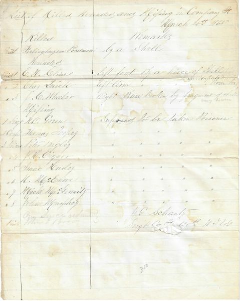 Casualty Return of Company F. 120th New York from March 25, 1865 / SOLD