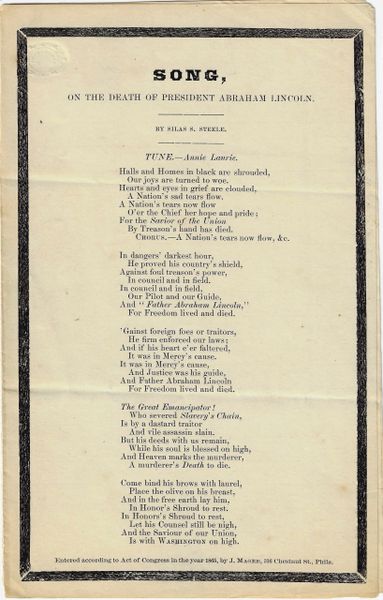 Song On The Death of President Abraham Lincoln, 1865 / SOLD