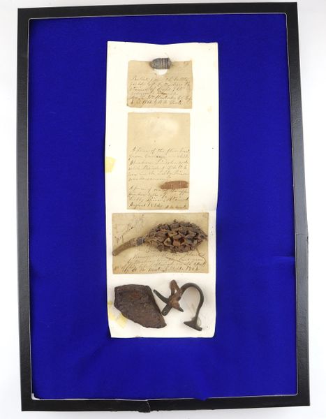 Grouping of Relics with 1892 Labels, Including Gettysburg and Libby Prison / Sold