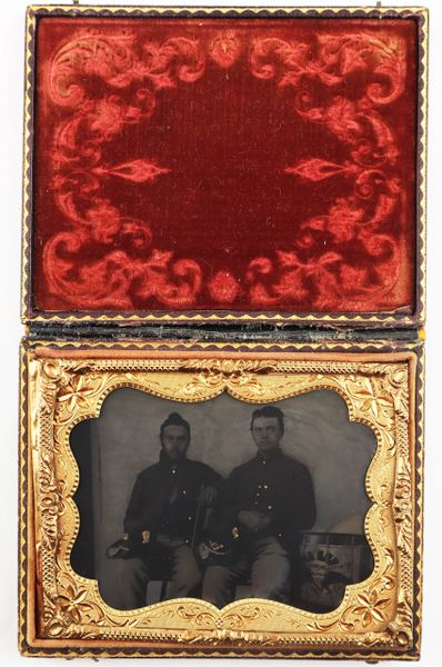 1/4 Plate Tintype of Two Union Musicians with Hardee Hats