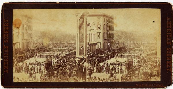 Stereoview of Abraham Lincoln’s Funeral Procession on Broadway, with a Young Theodore Roosevelt in the Window / SOLD