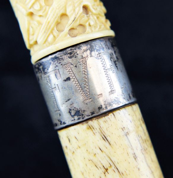 Ornate Cane Carved from a Whale Penis Bone / SOLD