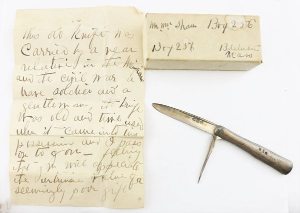 Silver Folding Fruit Knife Carried by a Mexican War and Civil War Soldier, with Period Note / SOLD