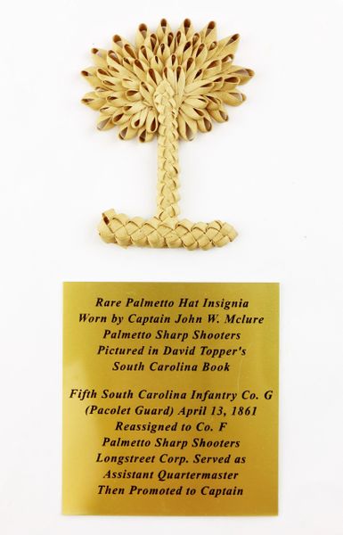 South Carolina Palmetto Hat Insignia Worn by John W. Mclure 5th South Carolina Infantry and Palmetto Sharpshooters /SOLD