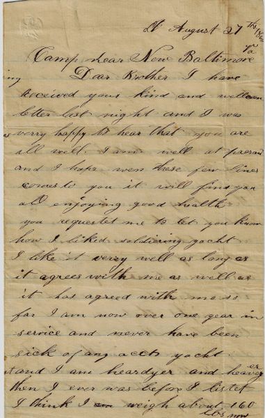 Letter Written by Daniel Faust, 96th Pennsylvania Infantry, Battle of Gettysburg Content / SOLD