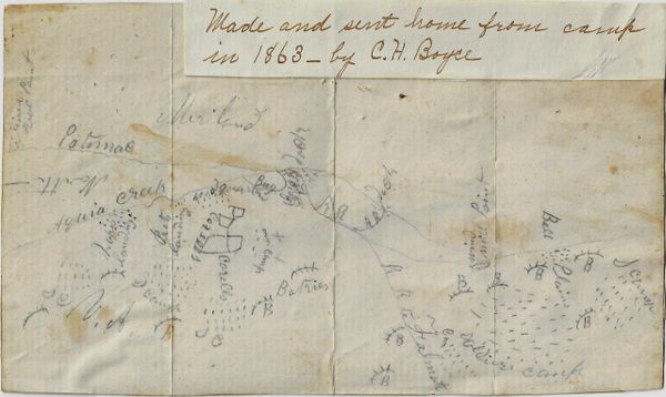 Hand Drawn Map of Camps Near Stafford, Virginia, by Union Soldier C.H. Boyce / SOLD