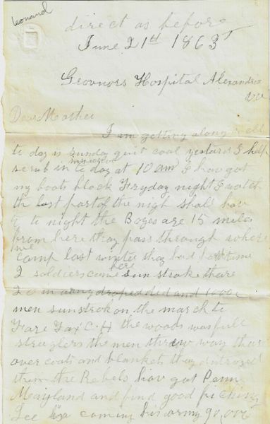 Letter from Leonard Emery, 12th Vermont Infantry, Stannard’s Vermont Brigade, on the Prelude to the Battle of Gettysburg