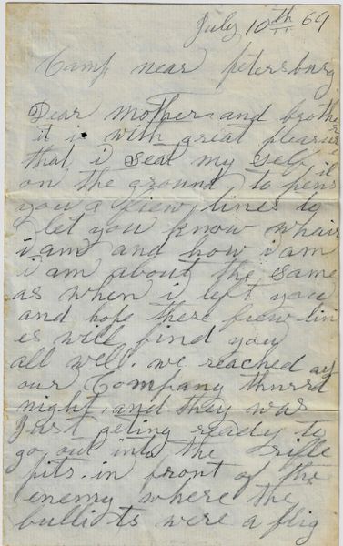 Union Soldier’s Letter with Petersburg Battle Content
