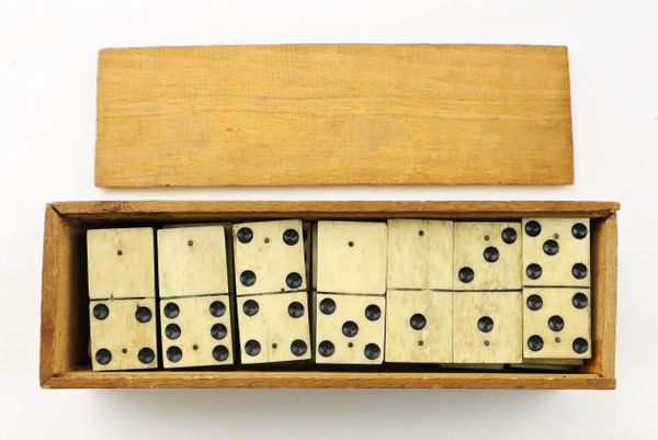 Set of 1890's 28 pc Antique Ebony & Bone Dominoes