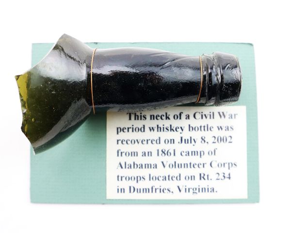Neck of a Civil War Whiskey Bottle from an Alabama Camp, Dumfries, Virginia