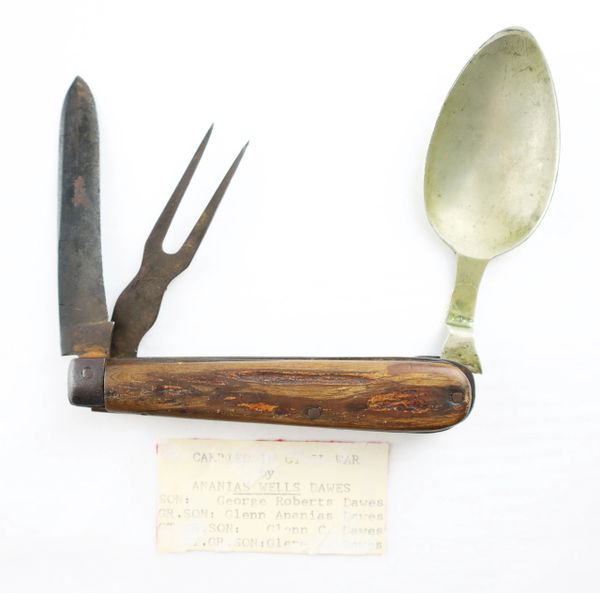 Folding Knife, Fork, and Spoon, Private Annanias W. Dawes, 7th Wisconsin Infantry, Iron Brigade