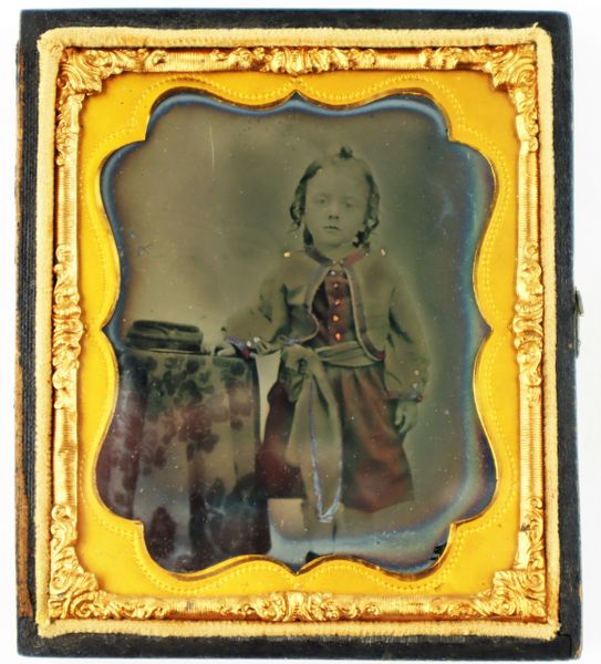 1/6th Plate Ambrotype of a Child in Zouave Garb -