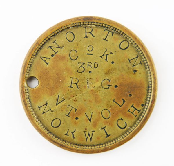 Civil War Identification Disk of Alfred Norton, 3rd Vermont Infantry / SOLD