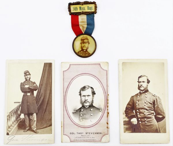 24th Massachusetts Veteran’s Ribbon and Group of CDVs of Brigadier General Thomas Greely Stevenson, Killed in Action at Spotsylvania / SOLD