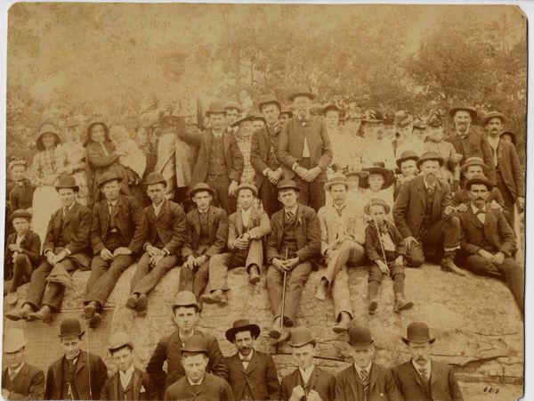 William H. Tipton Photograph of a Large Group of Visitors on Little Round Top / Sold