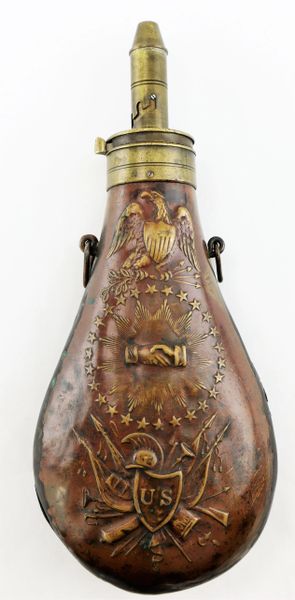 Sold at Auction: Antique Brass Civil War Peace Powder Flask