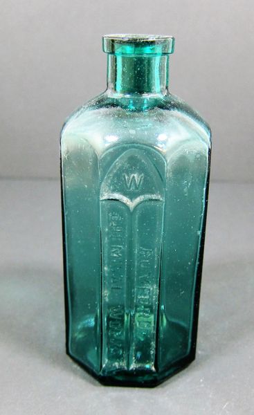 Rumford Chemical Works 8-Sided Teal Blue Green Bottle / SOLD