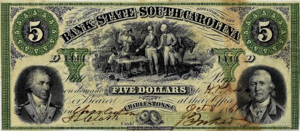 The Bank of the State of South Carolina Five Dollar Note / SOLD