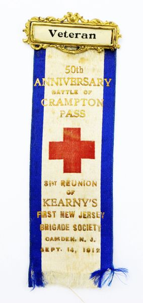 50th Anniversary of the Battle of Crampton’s Gap 1st New Jersey Brigade under General Kearny Scarce “Veteran” Ribbon / SOLD