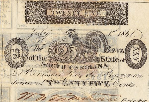 The Bank of the State of South Carolina Twenty-five Cent Note