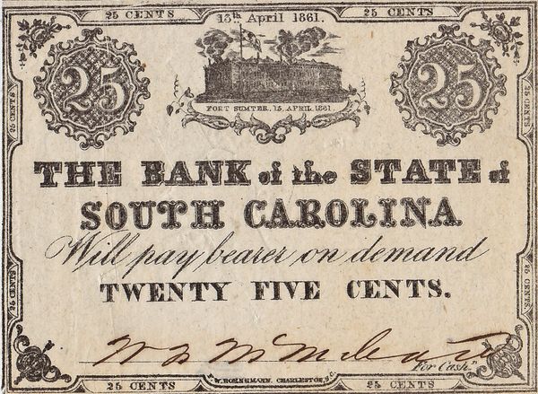 The Bank of the State of South Carolina Twenty-five Cent Note