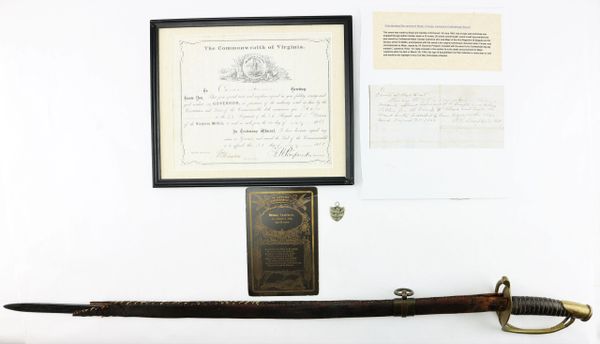 Confederate Boyle, Gamble, and MacFee Foot Officer’s Sword, Identification Badge, and Militia Commission of Canaan Lawrence 54th Virginia Infantry C.S.A. Veteran of Chickamauga, Chattanooga, and the Atlanta Campaign / SOLD