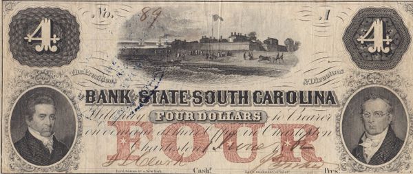 The Bank of the State of South Carolina Four Dollar Note