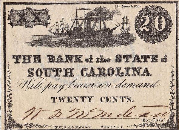 The Bank of the State of South Carolina Twenty Cent Note