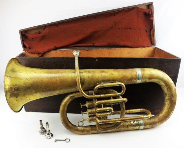 Cased Civil War B-Flat Baritone Sax Horn / SOLD