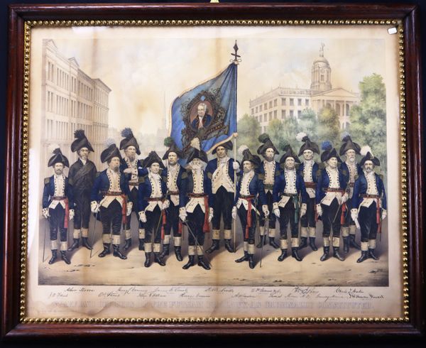 Very Rare and Colorful 1861 Print “Officers and Staff of the Putnam Phalanx as Originally Constituted in Front of the Old State House in Hartford