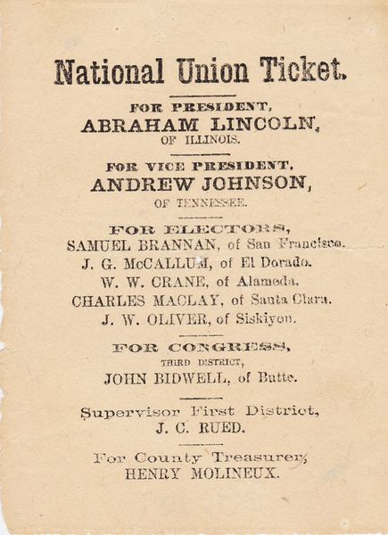 Abraham Lincoln Ballot Scarce California Example!