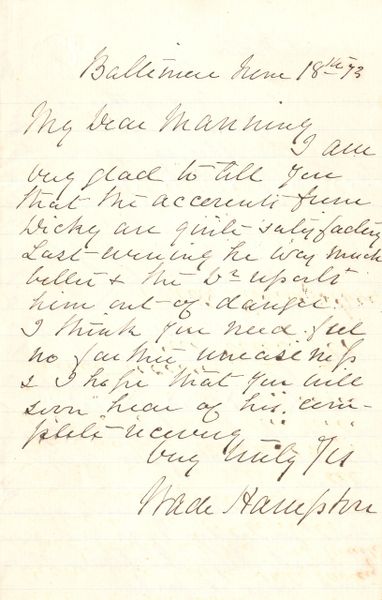 Letter Written by General Wade Hampton