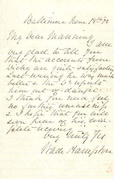 Letter Written by General Wade Hampton / SOLD